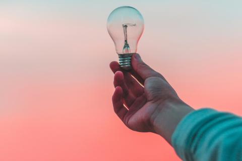 A person holding a lightbulb depicting it lighting the way.